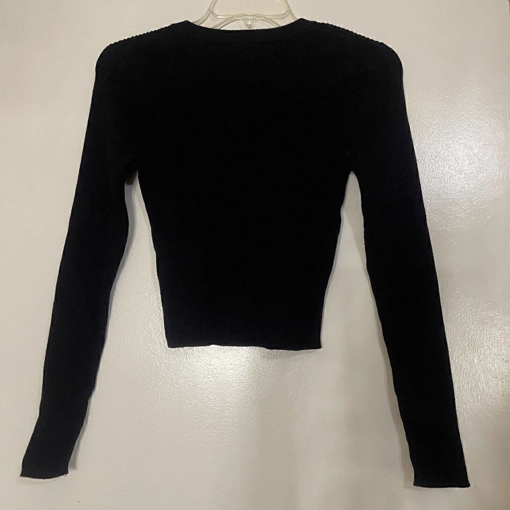 Forever 21 cropped black ribbed vneck henley long sleeve size small - Picture 4 of 4